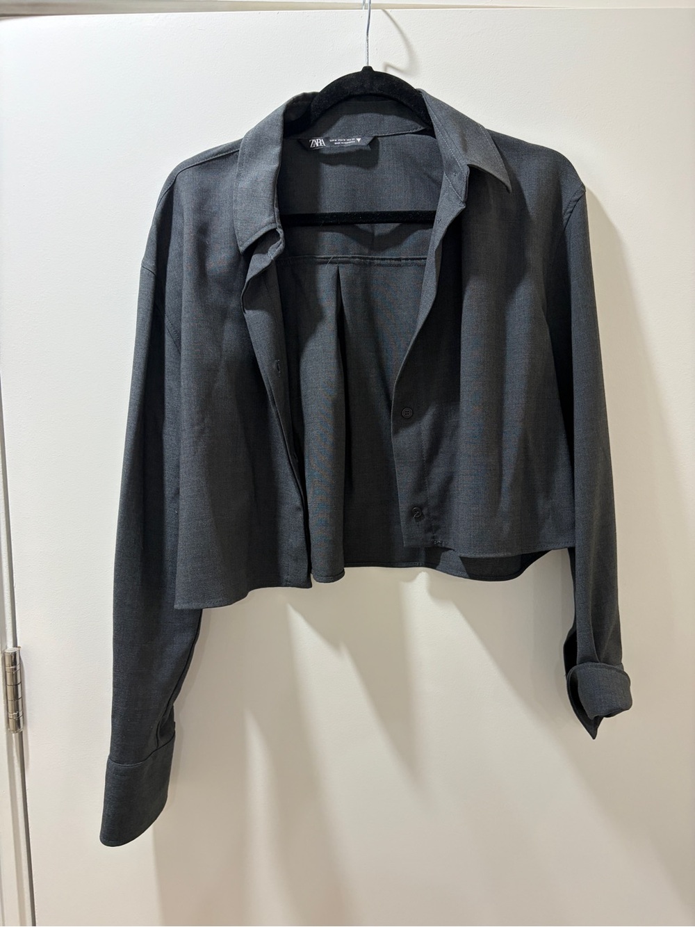 ZARA Dark Blue Gray Cropped Blouse